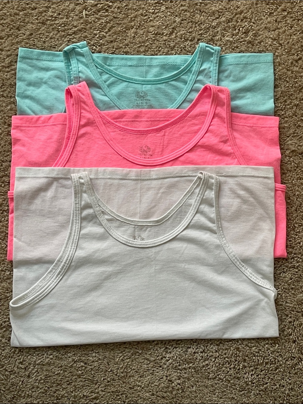 Fruit of the Loom lot of 3 girls cotton undershirts /tank tops tops, large